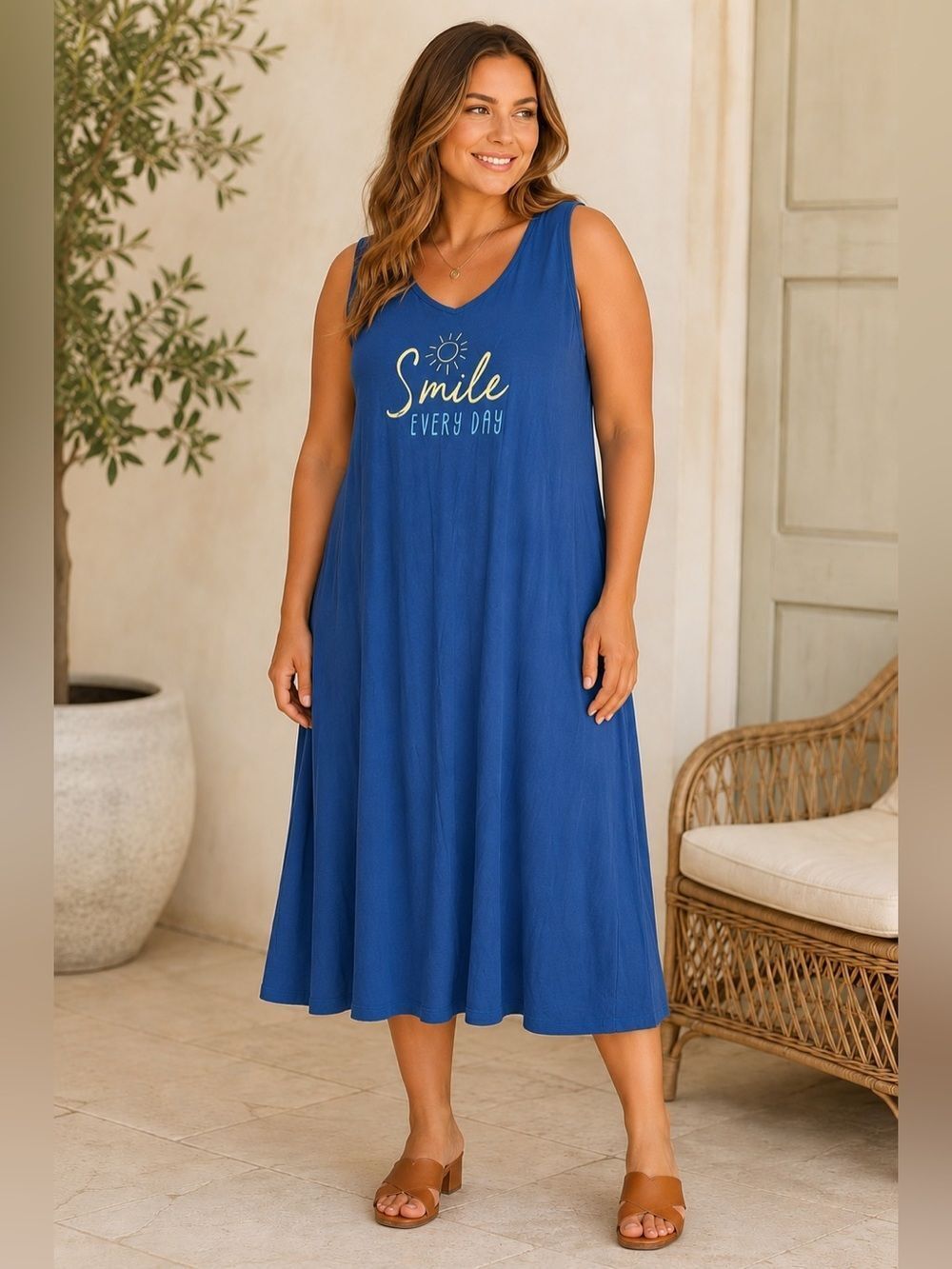 Avenue Body Cotton Blend Sleeveless Maxi Dress Sz 26/28 Blue See Description